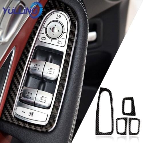 For Mercedes C Class W205 GLC Accessories Carbon Fiber Car Window Switch Armrest Panel Trim C180 C200 Car Styling Stickers