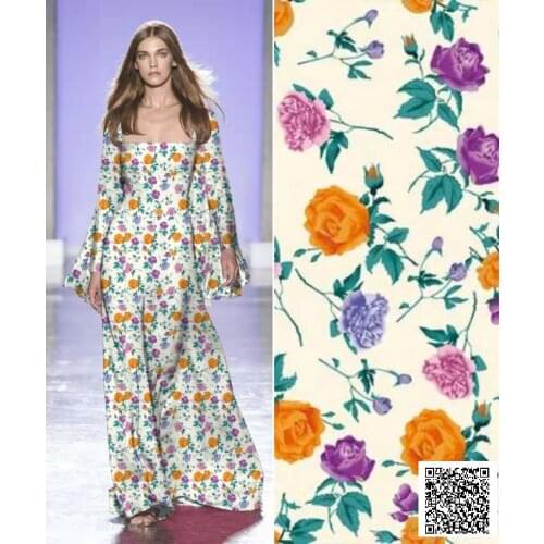 European and American brand new fashion peony stretch satin womens clothing advanced custom digital printing fabric