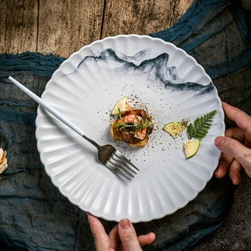 European Ceramic Plates Painted Dining Table Fruit Salad Plate Restaurant Serving Tray Western Steak Dish Home Kitchen Tableware