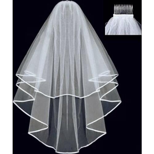 2021 New Arrival Wedding Accessories Two Layer Ribbon Edge White Ivory Wedding Veils Bridal Veil With Comb