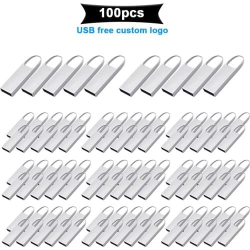 100pcs/lot Pen drive 64GB USB 2.0 Flash Drive 32GB pendrive16GB 8GB 128GB waterproof metal usb memory stick metal gift free logo