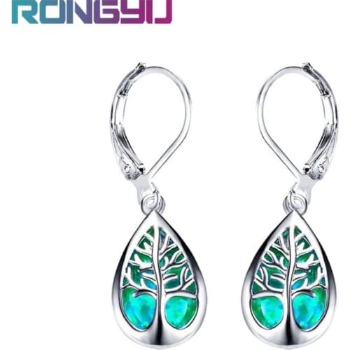 French Tree of Life Drop Shaped Imitation Aobao Ear Hook Silver Color Tree of Life Earrings Fashion 2021 Jewelry Gift for Women