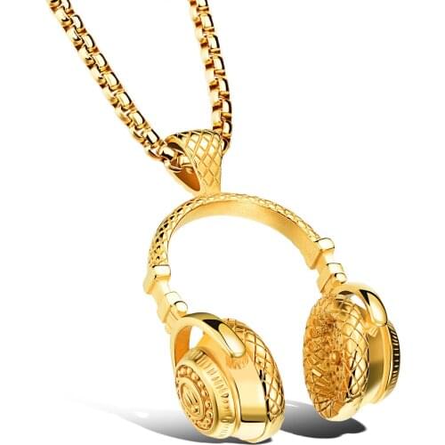 Headset Design Pendant Men Stainless steel Necklace Hip-Pop&Punk Style Box Link Chain 316L Steel Music Headphones Jewelry