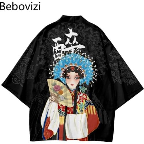 China Fengjing Opera Print Beach Japanese Kimono Plus Size XS-6XL Fashion Robe Sets Cardigan Men Yukata Haori Womens Clothing