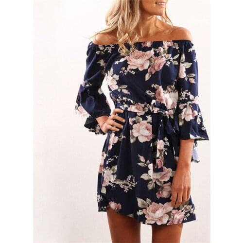 Boho Style Short Party Beach Dresses Vestidos de fiesta Women Dress 2021 Summer Sexy Off Shoulder Floral Print Chiffon Dress