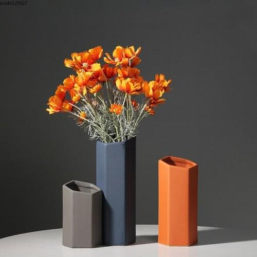 Creative Ceramic Vase Geometric Hexagon Flower Arrangement Living Room Countertop Flower Vase Modern Home Decoration Accessories