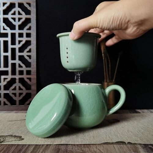 Mug Coffee Cup with Lid and Infuser Filter 10oz Teacup Ceramic Drinkware Porcelain Tableware Microwave and Dishwasher Safe