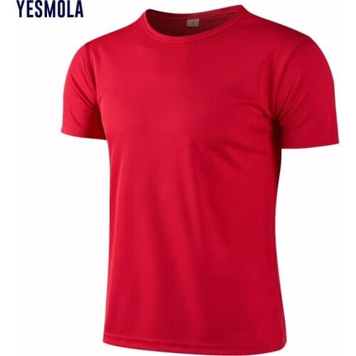YESMOLA Summer Quick Dry Shirt Gym Fitness Men T-shirt Soild Leisure Sportwear Trainer Breathable Running Tshirt
