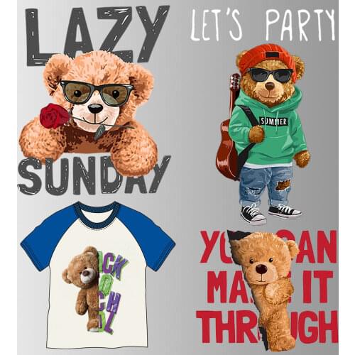 Cute Bear Patches Heat Transfer Vinyl Sticker On Clothes Thermal Transfers Applique For T-shirt Hoodie Accessory Patch For Kids