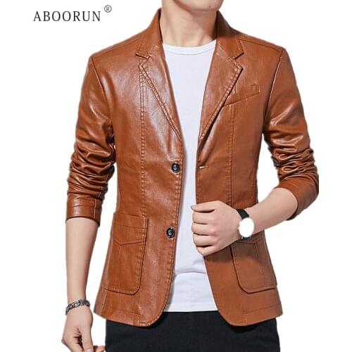 ABOORUN Mens Faux Leather Jackets Trendy V Neck Leather Suit Dress Plus Size 6XL Business Casual Coat for Male