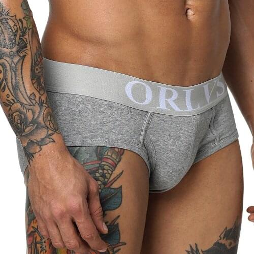 ORLVS Brand 50PC/LOt Whoesale Sexy Gay Briefs Men Underwear Comfortable Underpants Breathable Mesh Cotton Panties Men Briefs