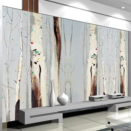 Custom Mural Wallpaper 3D Abstract Oil Painting Birch Forest Fresco Living Room TV Sofa Bedroom Home Decor Papel De Parede Sala
