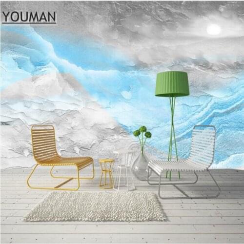 Scenery Wallpaper 3D Blue and Grey Wallpaper New Chinese Fashion Texture Mood Ink Landscape Living Room Paint Ideas Room Murals