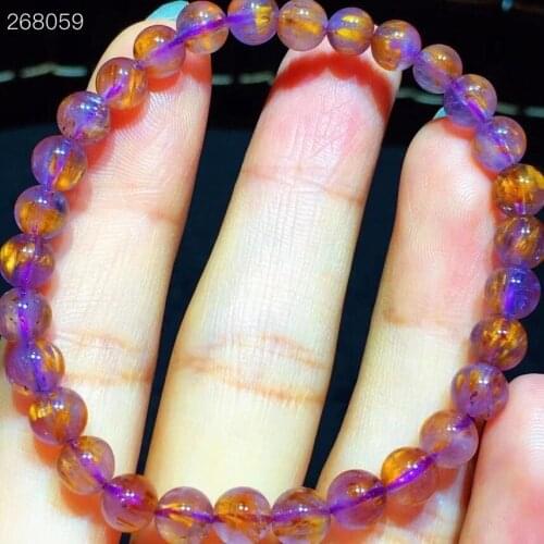 Natural Cacoxenite Purple Gold Rutilated Quartz Bracelet 5.7mm Women Rutilated Clear Round Beads Genuine AAAAAA
