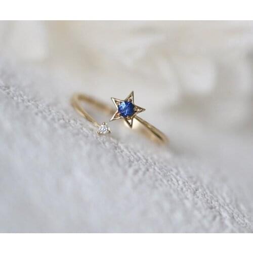 Hainon New Fashion Lovely Blue Cubic Zircon Star Rings for Women Luxury Statement Jewelry Finger Ring Gold Color Rings Jewelry