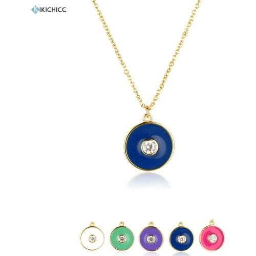 Kikichicc 100% 925 Sterling Silver Gold Blue Enamel Lucky Eye Coins Pendant Women Fashion Jewelry European Jewels Party Wedding