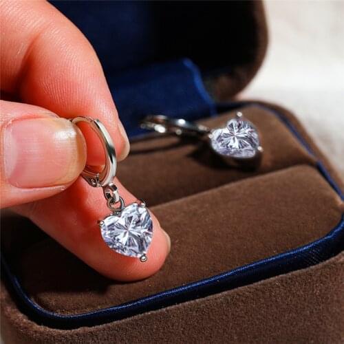 Luxury Female Love Heart Hoop Earrings Rose Gold Silver Color Wedding Earrings Cute Rainbow Crystal Earrings For Women