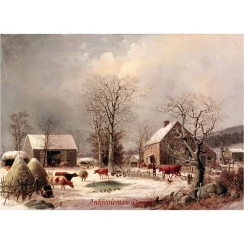 Needlework for embroidery DIY DMC color High Quality - Counted Cross Stitch Kits 14 ct Oil painting - Farmyard in Winter