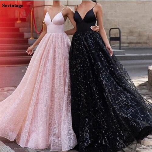 Sevintage Chic Pink/Black Satin Lace Evening Dresses Fitted Slim Top A Line Skirt Spaghetti Straps Long Prom Gowns Custom Made