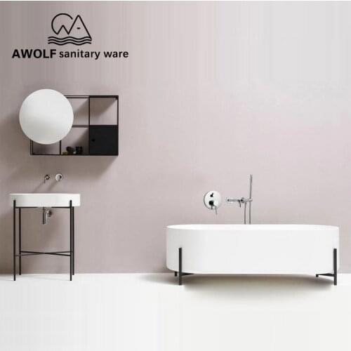 Bathroom Bathtub Faucet Chic Shiny Silver Shower Set Concealed Wall Mounted Solid Brass 3 Pcs Hot Cold Mixer Tap Chrome AH3038