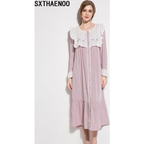 SXTHAENOO New Nightgown Sleepwear Women Spring Autumn Long Sleeve Nightdress Loose Women Princess Nightgown Comfortable