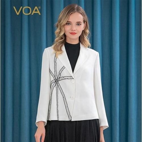 VOA Heavyweight Silk 30m/m Milk bai fan ling Organza Loose-Leaf Mosaic Black Arch Needle Long-Sleeved Cropped Jacket WE26