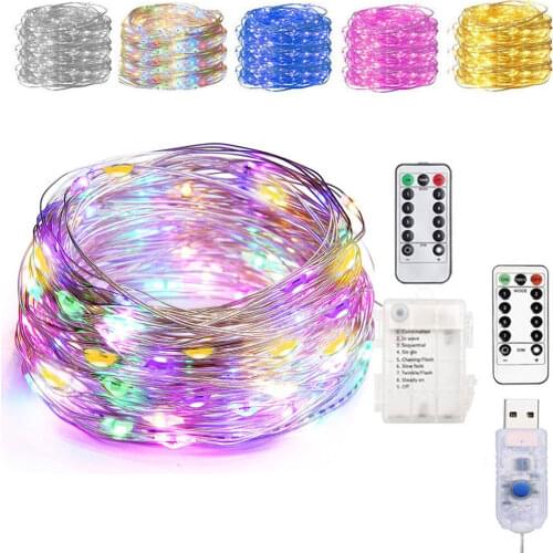 10M 5M 50 100LEDS Waterproof 8Modes USB Battery Powered Copper Wire LED String Fairy Light With 13Key Remote For Xmas Party