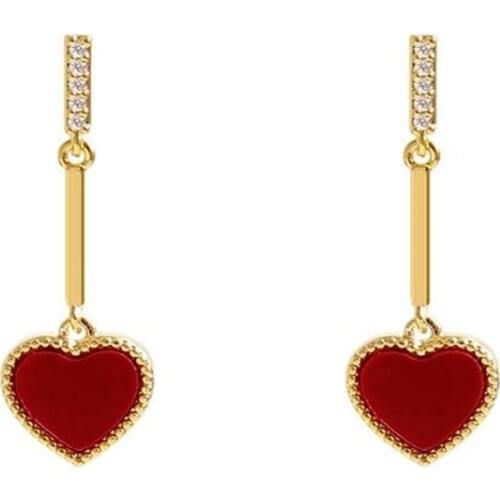 High Quality Crystal Red Heart-Shaped Earrings for Women Charm Temperament Female Drop Earrings Cocktail Party Jewelry
