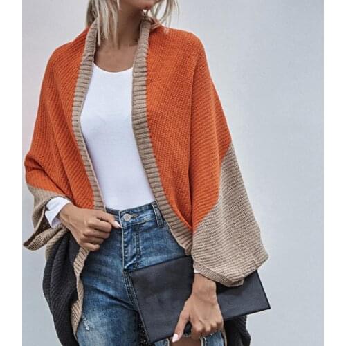 Women Cardigan Long Sleeve Fashion Jumpers Batwing Sleeve Color Block Shawl Ladies Casual Cardigan Coat Loose Streetwear Autumn