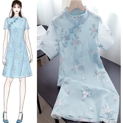 Spring/Summer Qipao Dress Modern Elegant 2021 Hanfu Cheongsam Womens Retro Floral Embroidery Slim Sweet Femme Vestidos zh1020