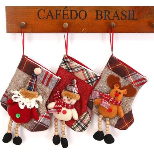 1pc 11*23cm Merry Christmas Party Xmas Tree Hanging Decor New Year Cartoon Long feet doll Stocking Sock Kids Gift Candy Bags