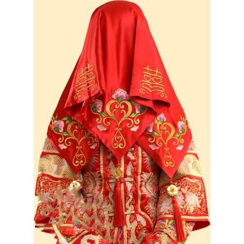 10 designs Ancient Chinese Wedding Bride Red Head Veil and Xi Cheng Hanfu Accessory Wedding Props Accessories