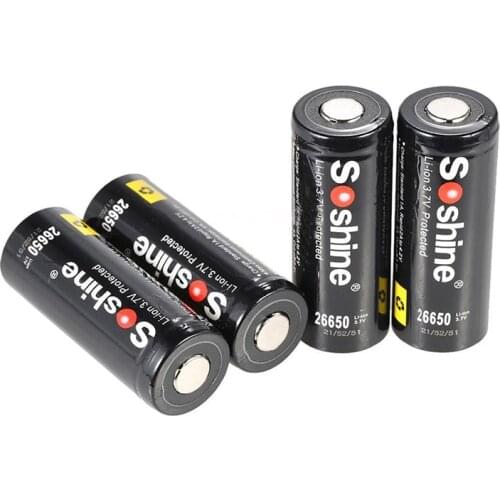 4x Soshine 26650 3.7V 5500mAh Li-ion Rechargeable Battery with PCB Protection