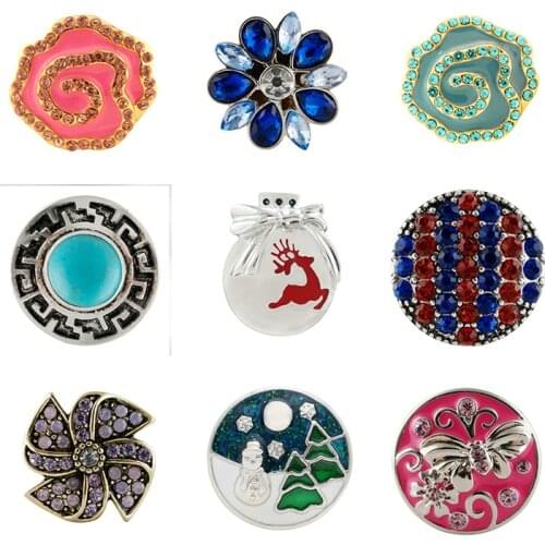 Butterfly Snowman Deer Rhinestone Flower 20mm Metal snap button jewelry DIY bracelet KD1059
