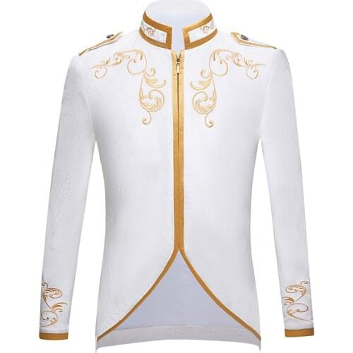 White Velvet Mens Blazer Casual Slim Stand Collar Blazers Performance Wedding Men Clothing Vintage Embroidery Homme Costume