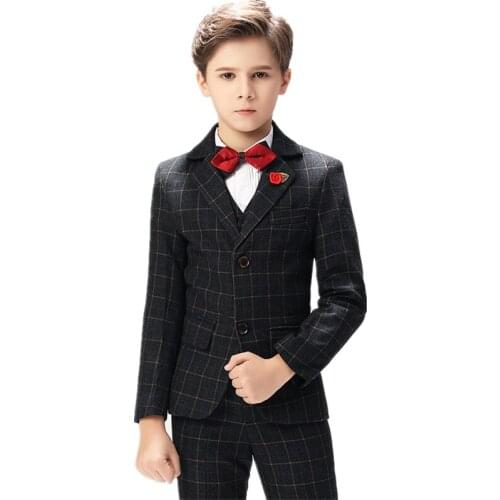 Big Boys' Ball Gowns For Graduation New Fashion Baby Boy Formal Suit For Birthday Kids Blazer Party Prom Clthing Set Plaid Black