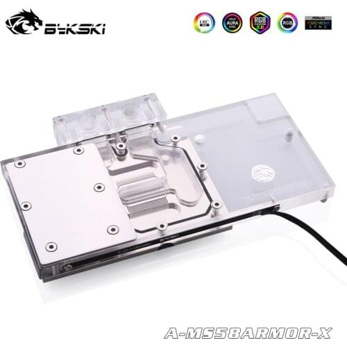 Bykski Water Cooling Block Fit MSI RX580 ARMOR 4G OC,Support Mainboard Control 12V 5V Light ,A-MS58ARMOR-X