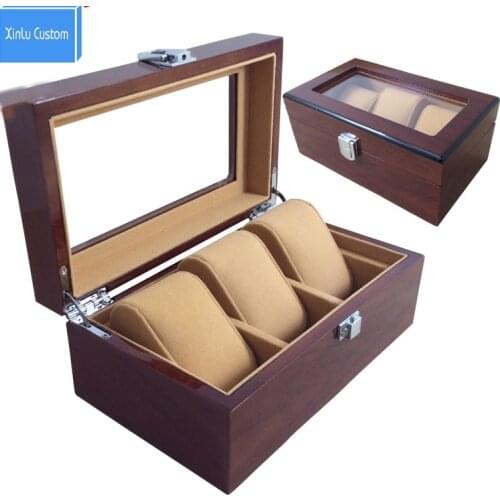 3 Grids Wooden Watch Display Box Jewelry Storage Organizer Red Case Collections Holder Watch Boxes Custom Personal logo WBG1002