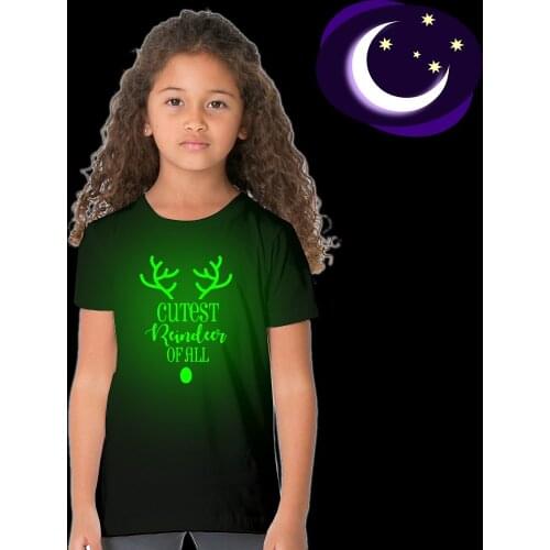 Kids Funny Halloween T Shirt Cutest Raindeer of All Print Unisex Children Noctilucent T-shirts Boy Girl Fashion Luminous Tees