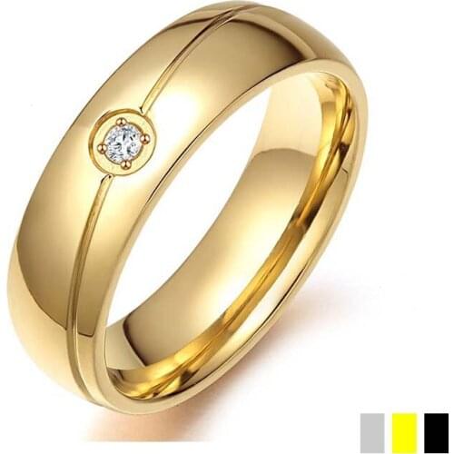 Hot Sale 6 mm Thin Stainless Steel Inlay One Bright Rhinestone Men Ring Classic Luxury Anniversary Wedding Party Gift Jewelry