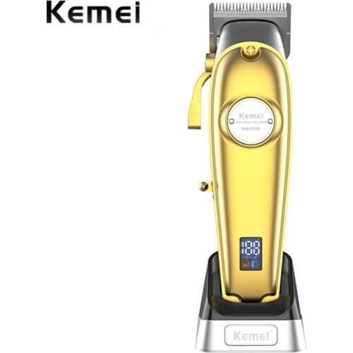 Kemei K53s Turbo Motor Hair Clipper with Charge Base 2 Speeds Hair Trimmer Cordless Haircut Machine for Barber All Metal Body