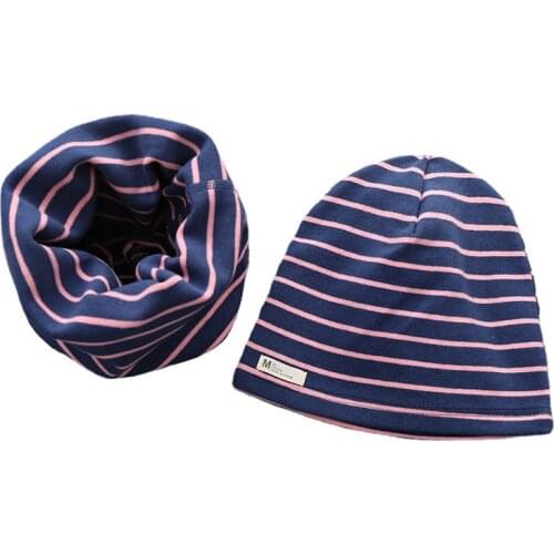 New Autumn Winter Children Scarf Hat Set Stripe Baby Fashion Hat Cotton Baby Cap Boys Girls Warm Neck Scarf Kids Beanies Cap Set