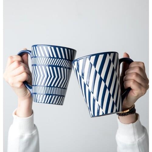 Creative embossed large cup home ceramic milk coffee cup open design water cup couple mug