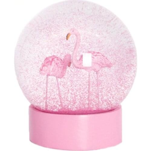 Creative Lovely Flamingo Glitter Clear Glass Snow Globe Crystal Ball with Pink Base for Women Girls Valentines Day Gift