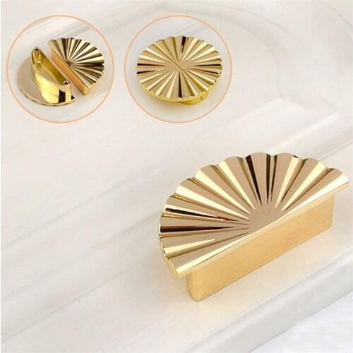 Nordic Style Solid Brass Furniture Handle Gold Kitchen Cabinet Handles Fan-shaped Cupboard Door Pulls Drawer Knobs Hardware