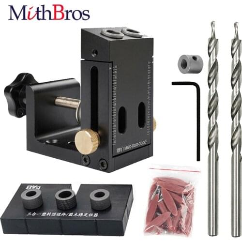 MithBros Oblique Pocket Hole Jig Locator Kit with Gripper Woodworking Doweling Jig Hole Puncher Angle Drill Guide Carpentry Tool