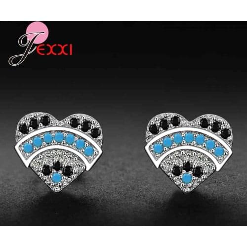 Fashion 2 Color 925 Sterling Silver Stud Earring For Women Heart Shape Jewelry Mosaic Small Shiny Crystal Sparking Bijoux