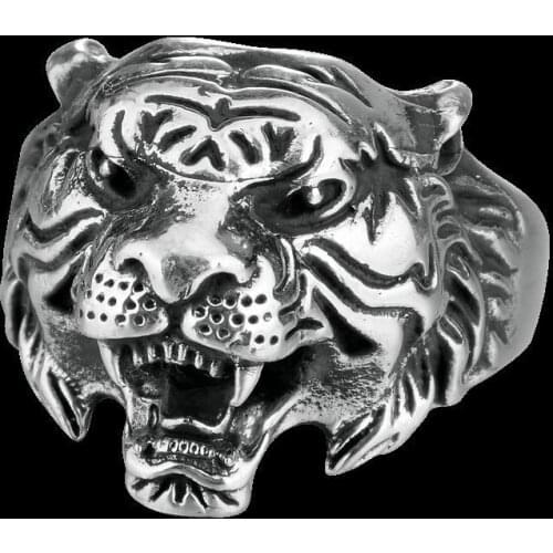 S925 silver original design new product retro domineering exaggerated tiger head mens temperament opening adjustable ring