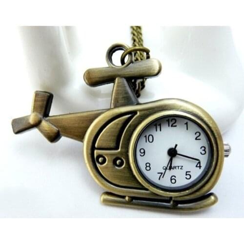 New Style helicopter Pendant Fashion Necklace Watch with Vintage Bronze Chain Jewelcy Pocket Watch 10pcs/lot Promotion Gift