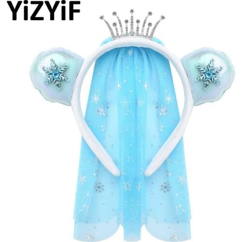 Snowflake Crystal Mesh Headband Hair Hoop Hair Accessories For Girls Kids Crown Headwear Carton Animal Ears Hairband Headdress